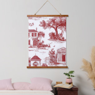 Red Toile Countryside Scene (9) Hanging Tapestry