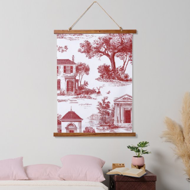 Red Toile Countryside Scene (9) Hanging Tapestry (Bedroom)