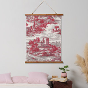 Red Toile Countryside Scene Hanging Tapestry