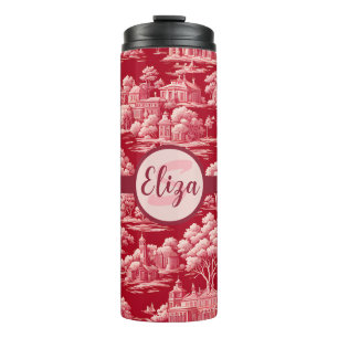 Red Toile de Jouy Thermal Tumbler