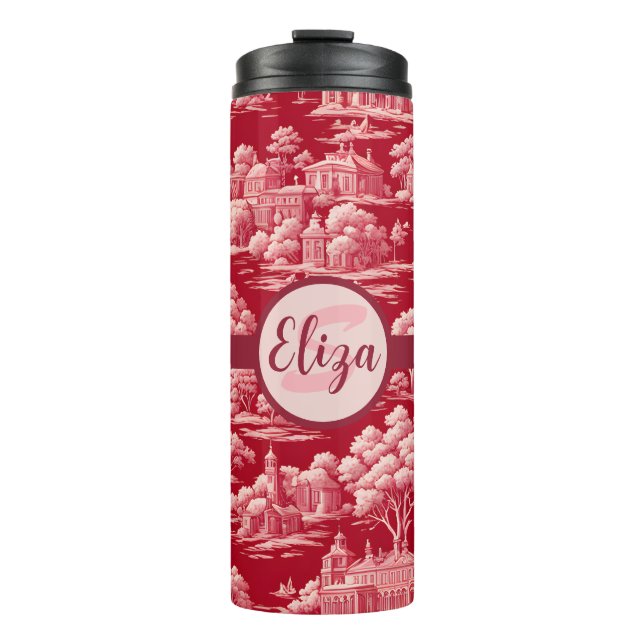 Red Toile de Jouy Thermal Tumbler (Front)