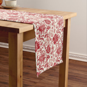 Red Toile Elegance - Classic Floral Design Long Table Runner