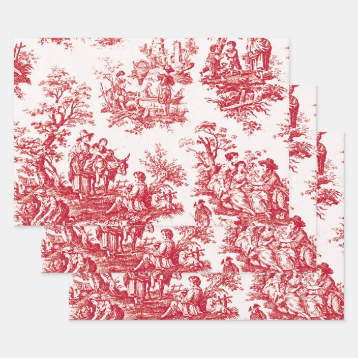 Red Toile Holiday Wrapping Paper Sheet Zazzle.co.uk