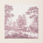 Red Toile Vintage French Pastoral Bridge Boat     Scarf<br><div class="desc">Vintage French illustration of a red toile pastoral scene with a bridge and a couple in a rowboat.</div>