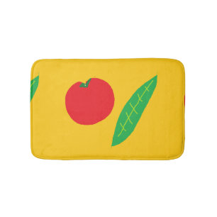 Red tomato and green leaves bath mat