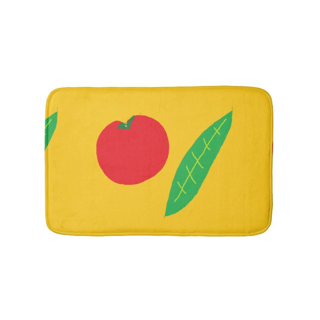 Red tomato and green leaves bath mat (Front)