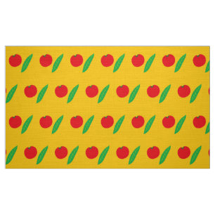 Red tomato and leaves yellow pattern fabric