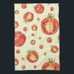 Red Tomato Pattern Tea Towel<br><div class="desc">Stylish kitchen town features a fun and whimsical tomato illustration pattern; juicy red tomatoes on a light background with green accents. A stylishly fun and whimsical addition to your kitchen towel collection, thoughtful modern home gift for the cook in your life, or stylish kitchen gift for any occasion. Designed as...</div>
