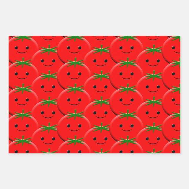 Red Tomato Pattern Wrapping Paper Sheet (Front)