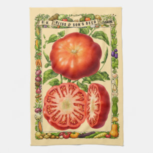 Red Tomato Retro Victorian Era Botanical Art Tea Towel