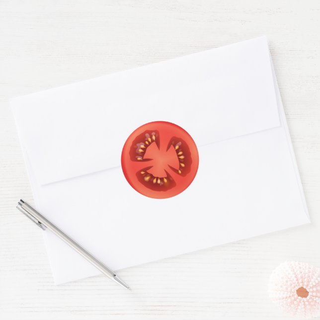 Red Tomato Slice Classic Round Sticker (Envelope)