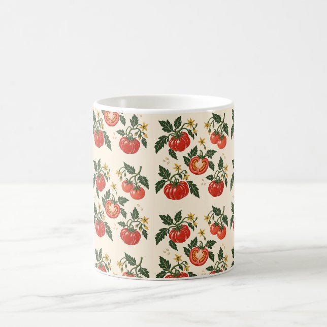Red Tomato Vine on Cream Botanical Pattern Mug (Center)