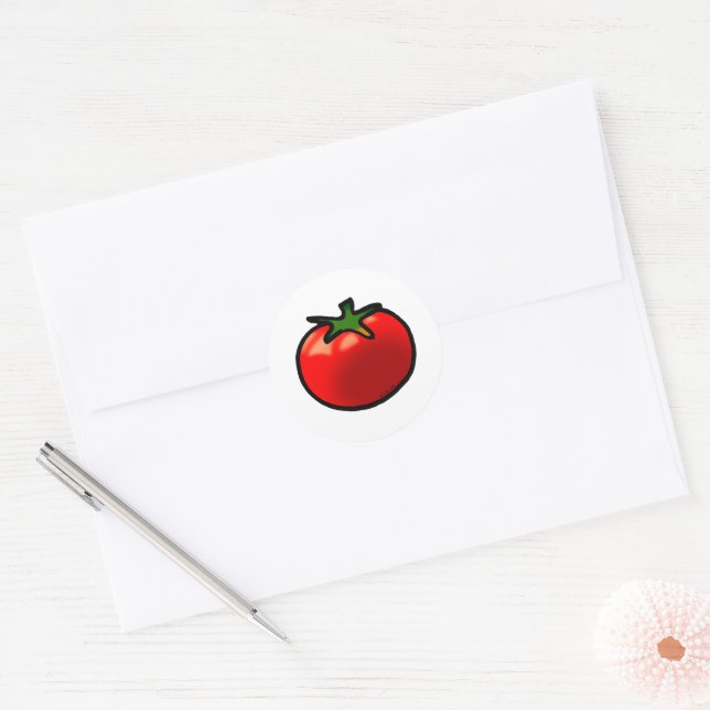 Red Tomato Whimsical Custom Art Classic Round Sticker (Envelope)