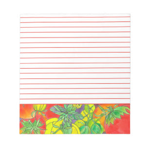 Red Tomatoes Basil Herbs Watercolor Red Lined Notepad