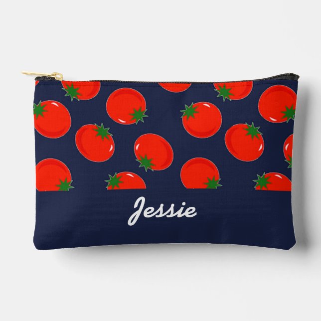 Red tomatoes on blue accessory pouch (Front)