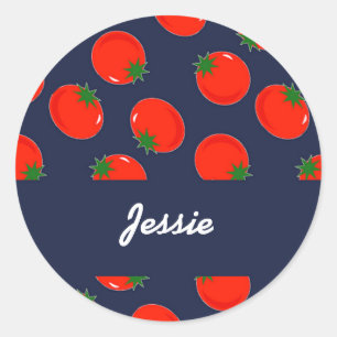 Red tomatoes on blue classic round sticker