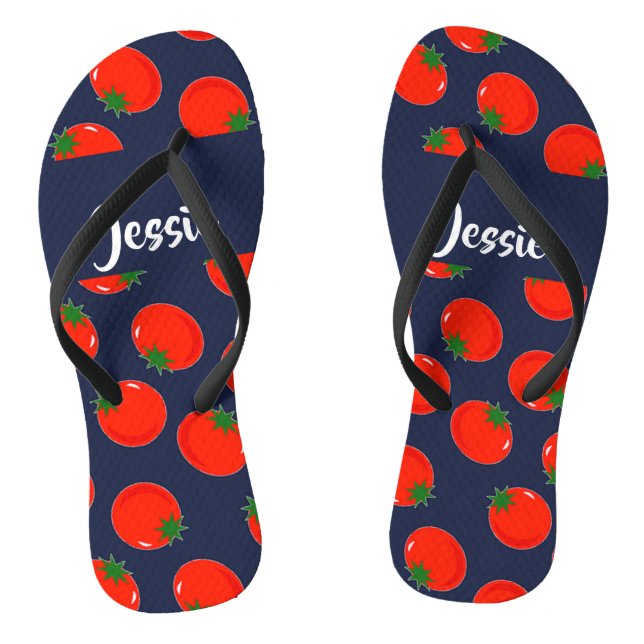 Red tomatoes on blue flip flops (Footbed)