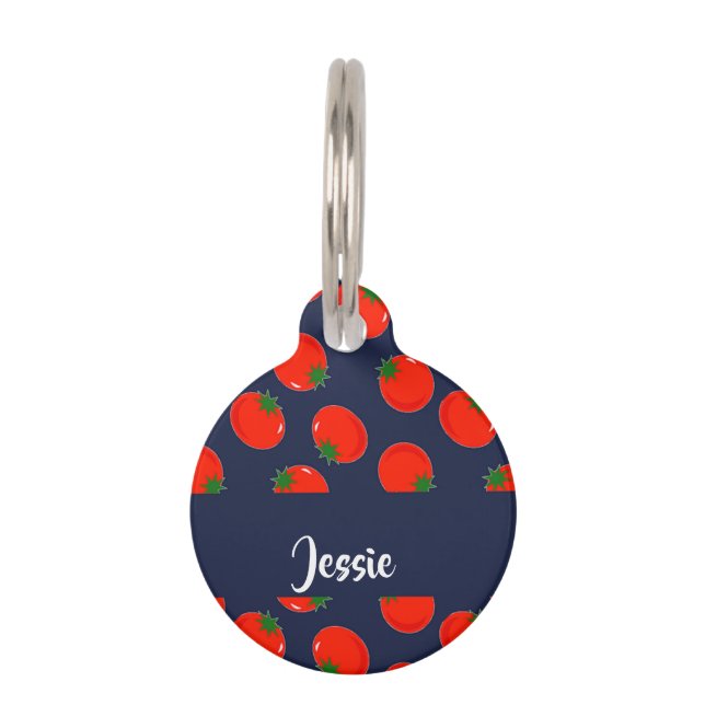 Red tomatoes on blue pet tag (Front)