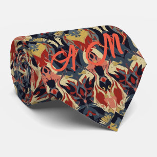 Red Tones Retro Ikat Pattern Monogram Initials Tie