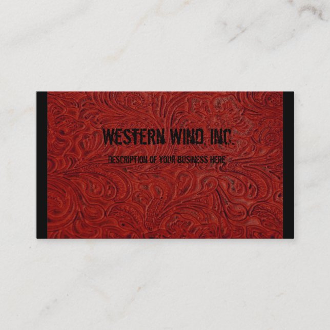 Red Tooled Leather Look Business Card (Front)
