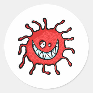 Red Toothy Grin Bacteria Cartoon Classic Round Sticker