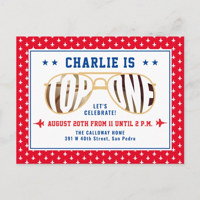 Red TopOne Fighter Pilot Themed First Birthday Postcard (Front)