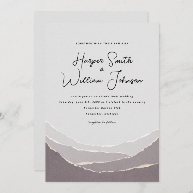 red torn paper mountains wedding invitation (Front/Back)