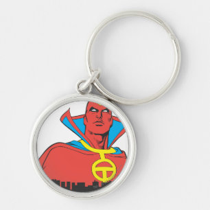 Red Tornado Behind Cityscape Key Ring
