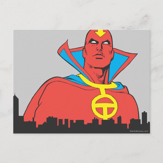 Red Tornado Behind Cityscape Postcard (Front)