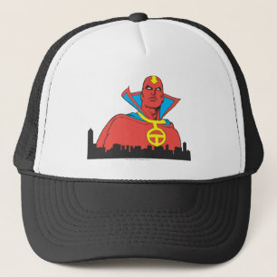 Red Tornado Behind Cityscape Trucker Hat