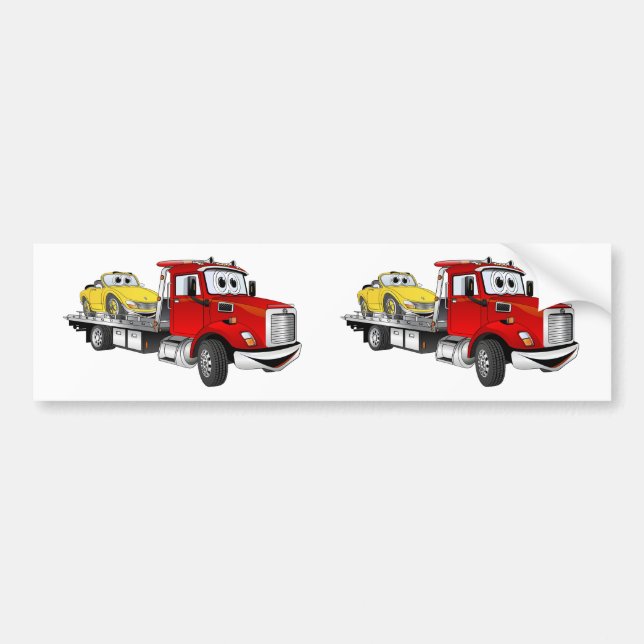 Red Tow Truck Flatbed Cartoon Bumper Sticker (Front)