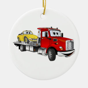 Red Tow Truck Flatbed Cartoon Ceramic Tree Decoration