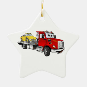 Red Tow Truck Flatbed Cartoon Ceramic Tree Decoration