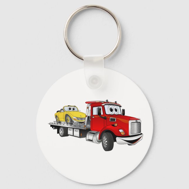 Red Tow Truck Flatbed Cartoon Key Ring (Front)