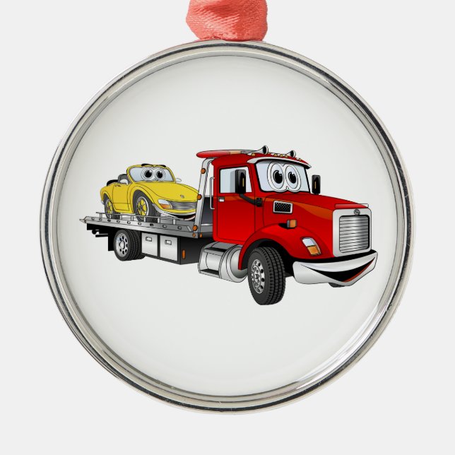 Red Tow Truck Flatbed Cartoon Metal Tree Decoration (Front)