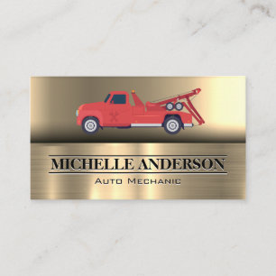 Red Tow Truck Metallic Background Business Card