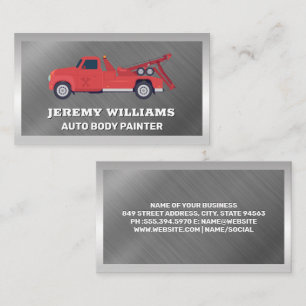 Red Tow Truck Metallic Border Business Card