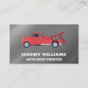 Red Tow Truck Metallic Brushed Background Business Card