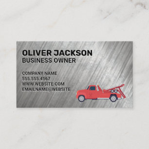 Red Tow Truck   Metallic Grunge Background Business Card