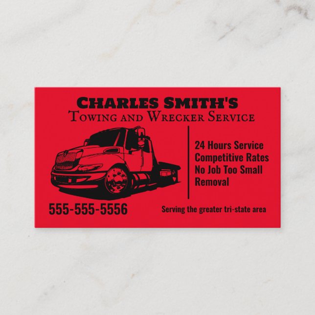 Red Tow Truck Wrecker Business Card (Front)