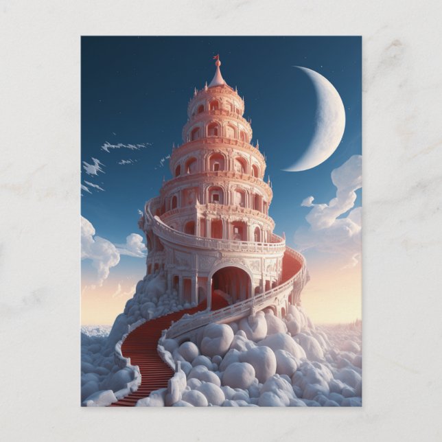 Red Tower Winter Landscape Fantasy Art Postcard (Front)