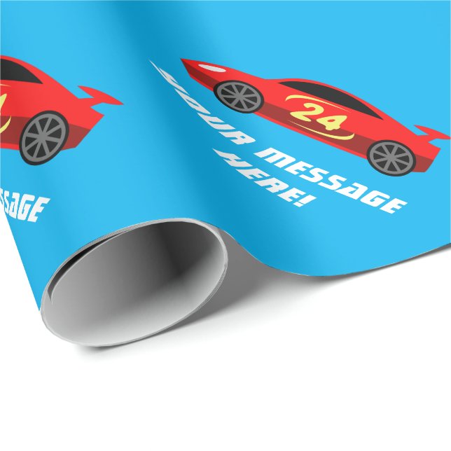 Red toy racecar personalised kid's Birthday party Wrapping Paper (Roll Corner)