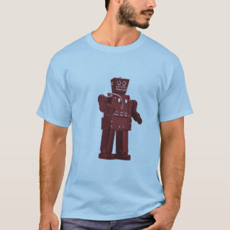 Red Toy Robot on Blue T-Shirt