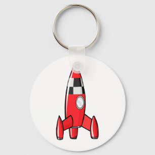 Red Toy Rocket Ship Vintage Sci-Fi Space Key Ring