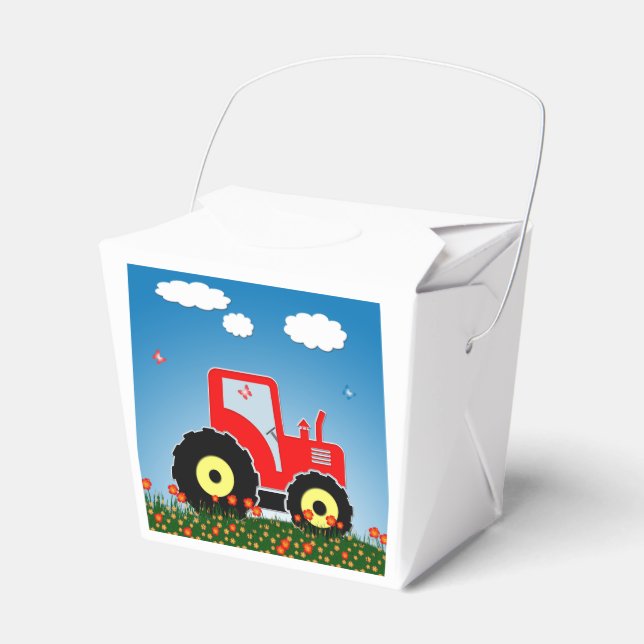 Red toy tractor favour box (Front Side)