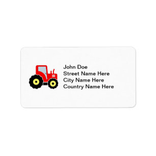 Red toy tractor label