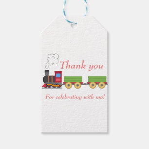 Red toy train boys birthday thank you gift tag