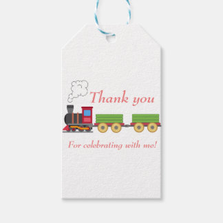 Red toy train boys birthday thank you gift tag
