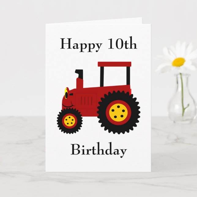 Red Tractor 10th Birthday Card (Small Plant)