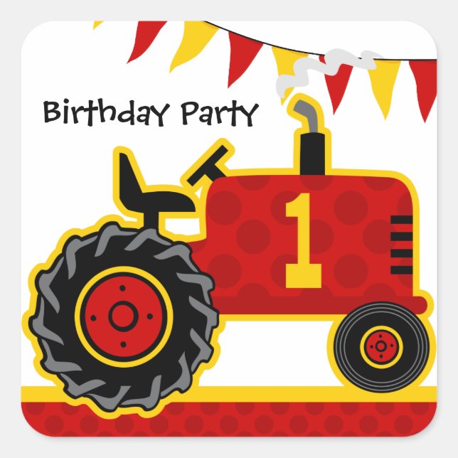 Red Tractor 1st Birthday Square Sticker (Front)
